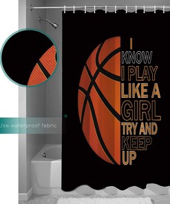 Basketball Girl Shower Curtain with Black Background | Home Decor Bathroom Curtain