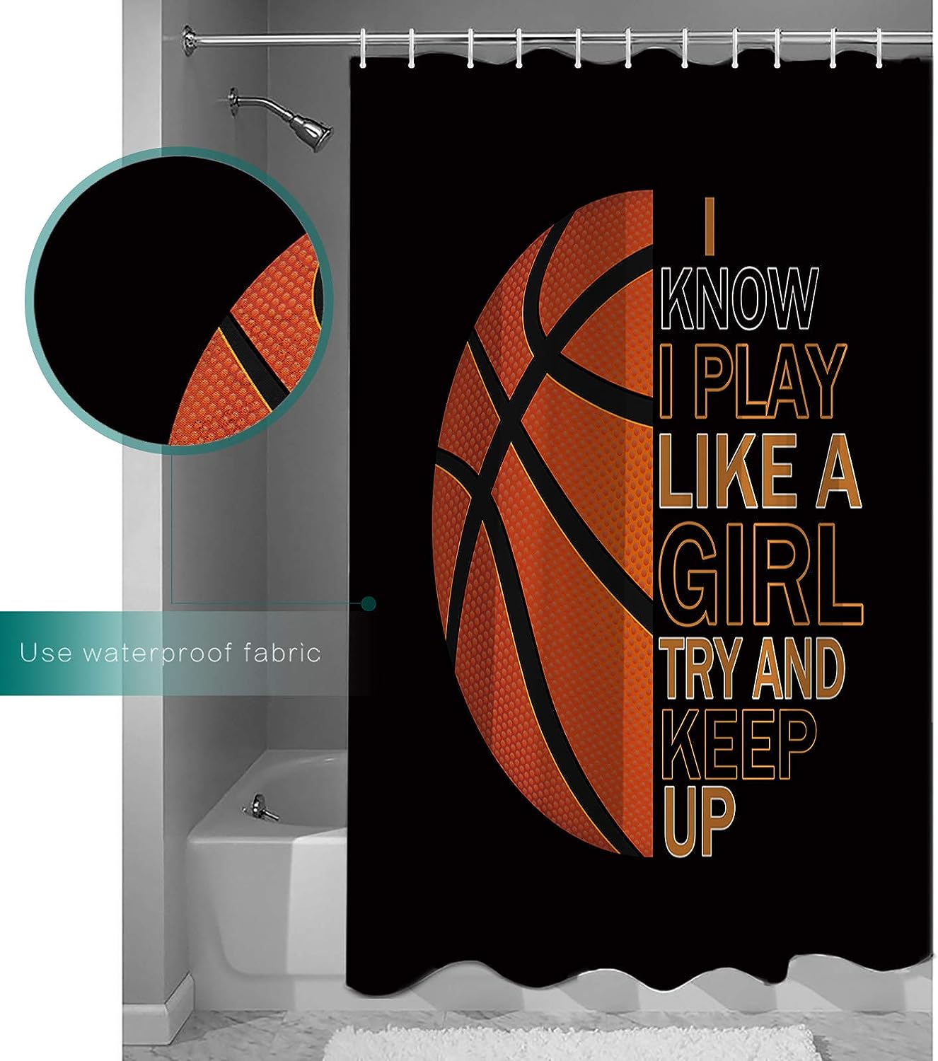 Basketball Girl Shower Curtain with Black Background | Home Decor Bathroom Curtain