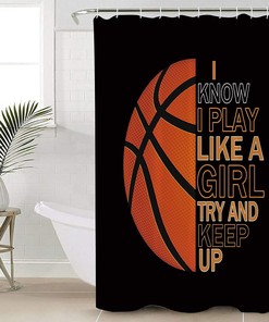 Basketball Girl Shower Curtain with Black Background | Home Decor Bathroom Curtain