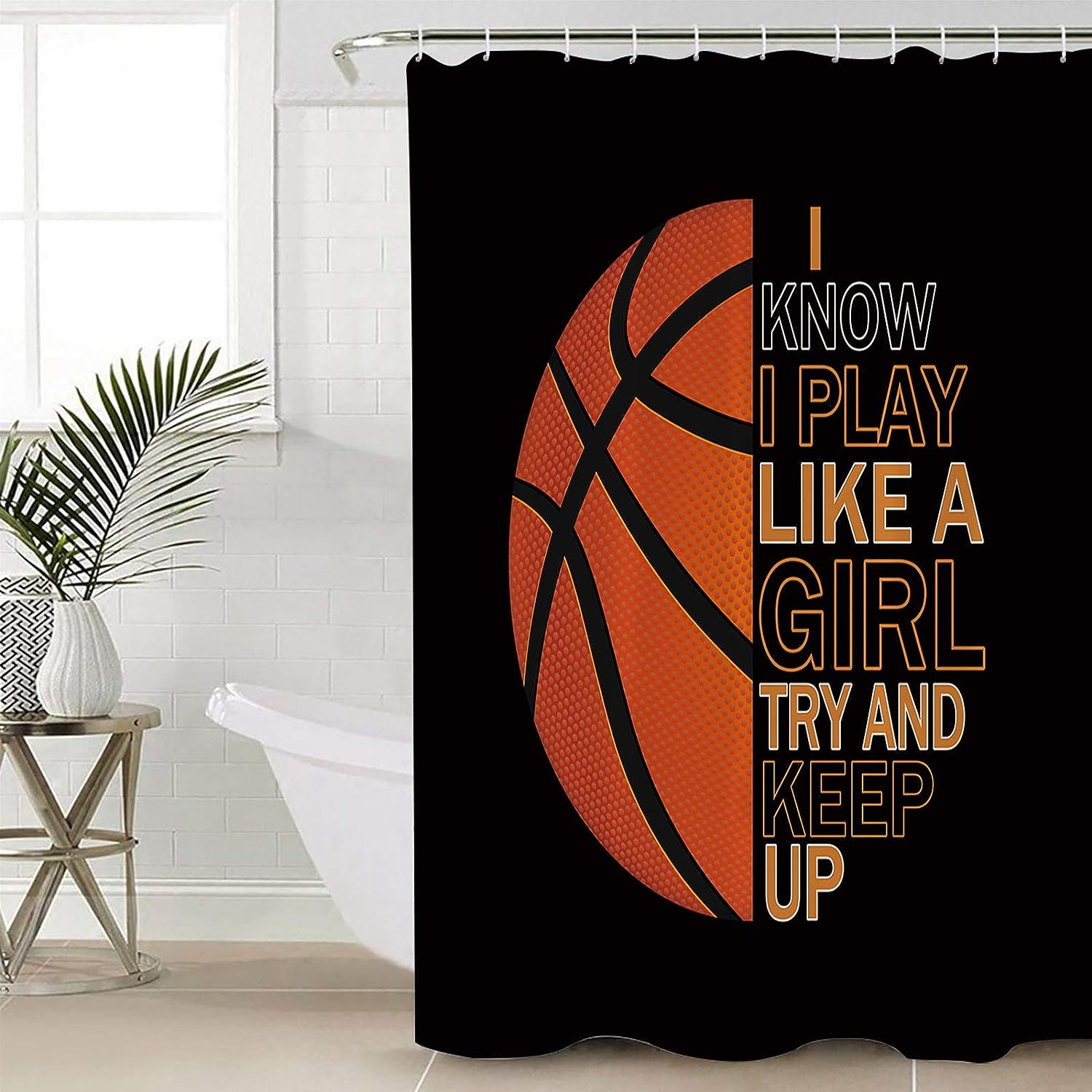 Basketball Girl Shower Curtain with Black Background | Home Decor Bathroom Curtain