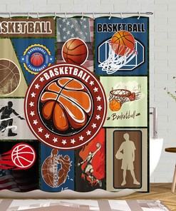 Basketball Illustration Shower Curtain - Perfect for Active Kids' Bathrooms