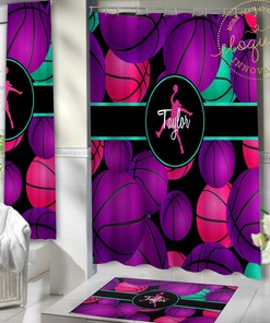 Basketball Shower Curtain Set - Featuring Purple and Pink Colors