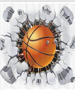 Basketball Sketch Shower Curtain, Sports Bathroom Decor with Colorful Background, Orange Blue Cloth Fabric