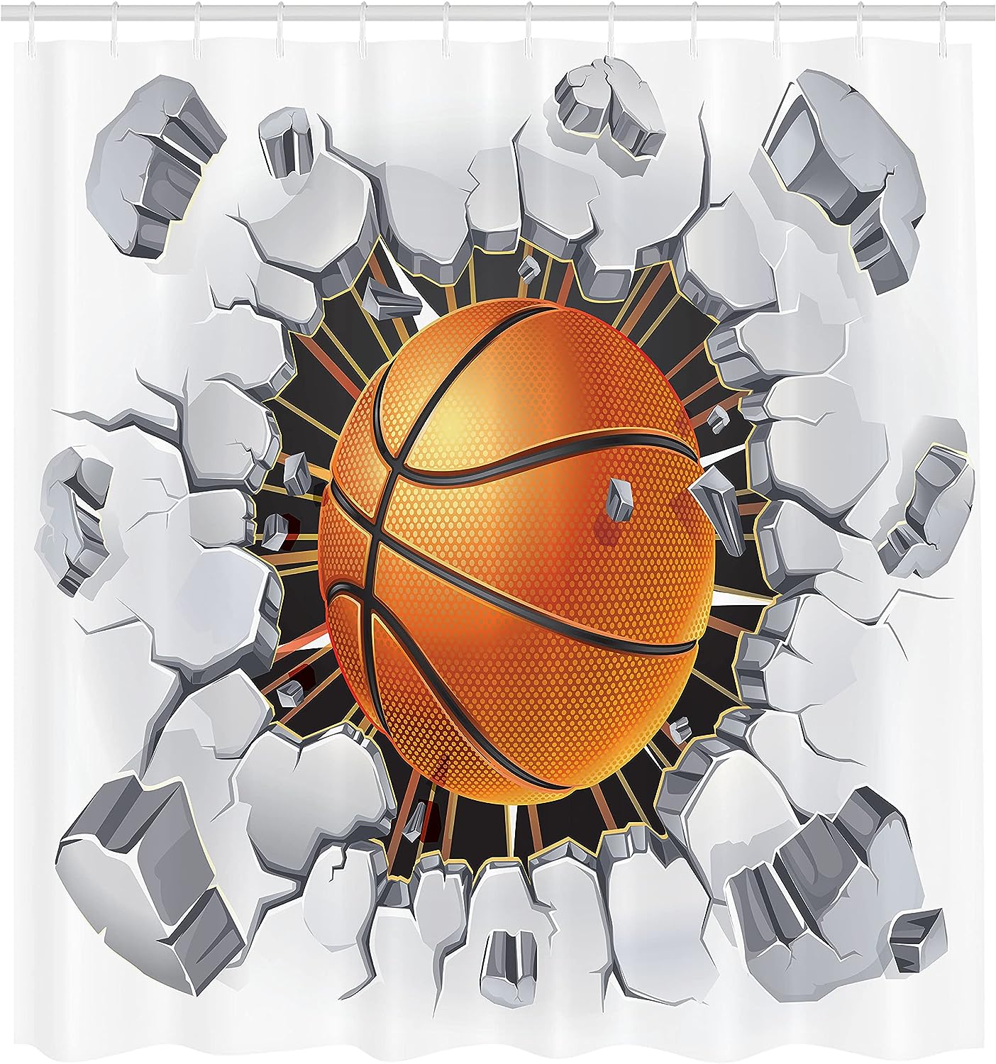 Basketball Sketch Shower Curtain, Sports Bathroom Decor with Colorful Background, Orange Blue Cloth Fabric