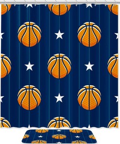 Basketball Stars Stripe Waterproof Shower Curtain for Bathroom - Bathroom Decor