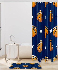 Basketball Stars Stripe Waterproof Shower Curtain for Bathroom - Bathroom Decor