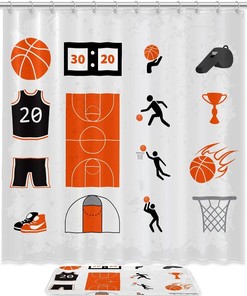 Basketball Symbols Waterproof Shower Curtain for Bathroom - Bathroom Decor