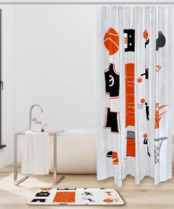Basketball Symbols Waterproof Shower Curtain for Bathroom - Bathroom Decor