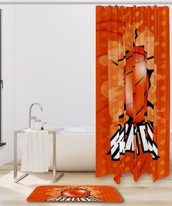 Basketball Texture Background Waterproof Shower Curtain - Bathroom Curtain