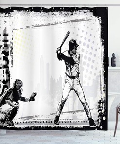 Basketball Wall Art Shower Curtain, Sports Bathroom Decor with Paint Splashes and Silhouettes