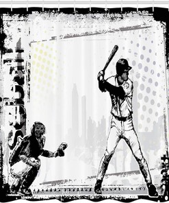 Basketball Wall Art Shower Curtain, Sports Bathroom Decor with Paint Splashes and Silhouettes