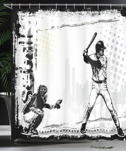 Basketball Wall Art Shower Curtain, Sports Bathroom Decor with Paint Splashes and Silhouettes