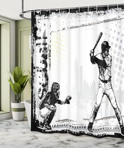 Basketball Wall Art Shower Curtain, Sports Bathroom Decor with Paint Splashes and Silhouettes