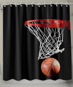 Basketball and Hoop Black Shower Curtain for Bathroom Decor