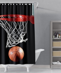 Basketball and Hoop Black Shower Curtain for Bathroom Decor
