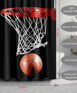 Basketball and Hoop Black Shower Curtain for Bathroom Decor
