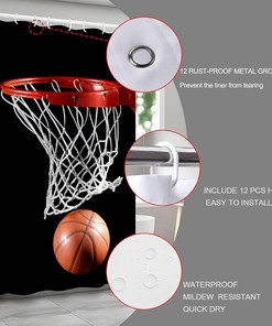 Basketball and Hoop Black Shower Curtain for Bathroom Decor