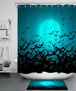 Bat Swarm Black Shower Curtain for Halloween Bathroom Decor
