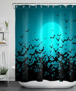 Bat Swarm Black Shower Curtain for Halloween Bathroom Decor