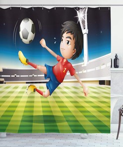 Bathroom Decor Sports Shower Curtain, Baseball and Basketball Theme