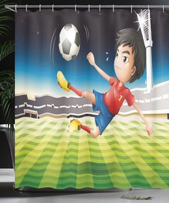 Bathroom Decor Sports Shower Curtain, Baseball and Basketball Theme