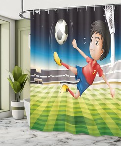 Bathroom Decor Sports Shower Curtain, Baseball and Basketball Theme