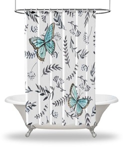 Bathtub Bathroom Decorations with Waterproof Button Hole Shower Drapes and Artistic Butterflies Design