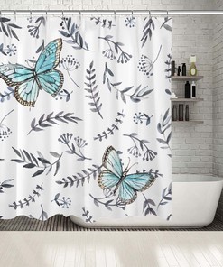 Bathtub Bathroom Decorations with Waterproof Button Hole Shower Drapes and Artistic Butterflies Design