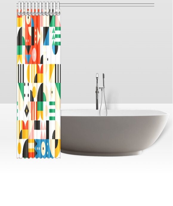 Bauhaus Geometric Pattern Shower Curtain | Bathroom Decor Home Decor