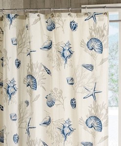 Bayside Sea Shells Coral Starfish Shower Curtain for Beach House - Bathroom Decor