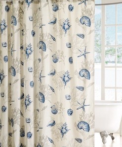 Bayside Sea Shells Coral Starfish Shower Curtain for Beach House - Bathroom Decor
