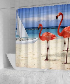 Beach Flamingos Shower Curtain for Your Tropical Bathroom Decor