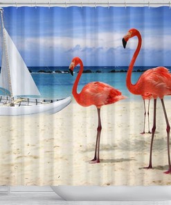 Beach Flamingos Shower Curtain for Your Tropical Bathroom Decor