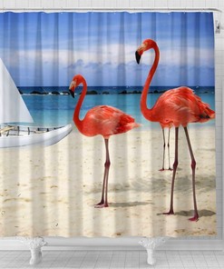 Beach Flamingos Shower Curtain for Your Tropical Bathroom Decor