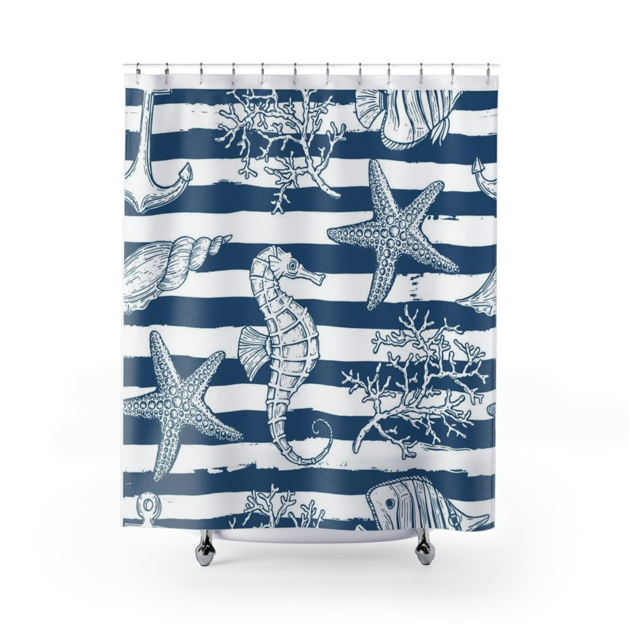 Beach House Bathroom Accessories Beachy SeaShell Seahorse Shower Curtain