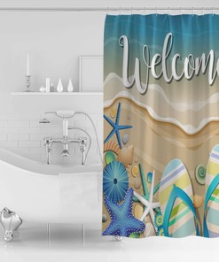Beach Starfish Seashells Ocean Shower Curtain - ARTtikke Lightweight Machine Washable Shower Curtain for Bathroom Decor