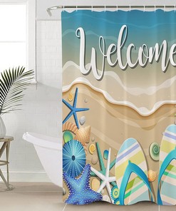 Beach Starfish Seashells Ocean Shower Curtain - ARTtikke Lightweight Machine Washable Shower Curtain for Bathroom Decor
