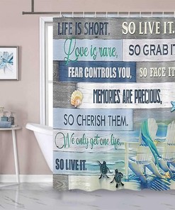 Beach Theme Seashell Shower Curtain with Rustic Vintage Wood | Bathroom Decor