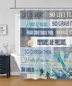Beach Theme Seashell Shower Curtain with Rustic Vintage Wood | Bathroom Decor