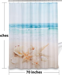 Beach Theme Shower Curtain with Conch Seashells and Yellow Starfish for Summer Vibes