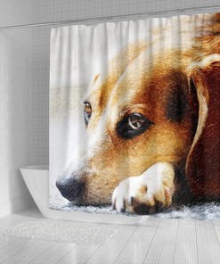 Beagle Dog Art Print Shower Curtain Perfect for Dog Lovers Bathroom Decor