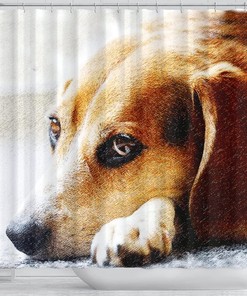 Beagle Dog Art Print Shower Curtain Perfect for Dog Lovers Bathroom Decor