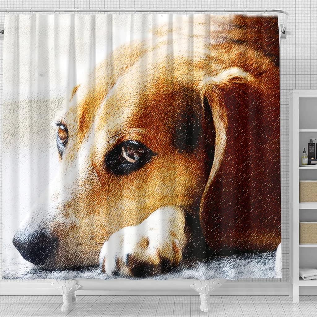 Beagle Dog Art Print Shower Curtain Perfect for Dog Lovers Bathroom Decor