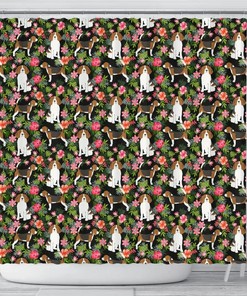 Beagle Dog Floral Print Shower Curtain Perfect for Dog Lovers Bathroom Decor