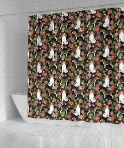 Beagle Dog Floral Print Shower Curtain Perfect for Dog Lovers Bathroom Decor