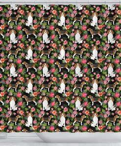 Beagle Dog Floral Print Shower Curtain Perfect for Dog Lovers Bathroom Decor