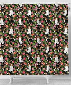 Beagle Dog Floral Print Shower Curtain Perfect for Dog Lovers Bathroom Decor