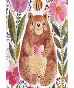 Bear Flowers and Bee Stall Shower Curtain, Animal Nature Modern Illustration Fabric Bathroom Decor