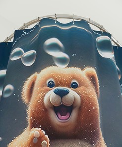 Bear Shower Curtain for Kid's Bathroom with Rustic Lodge Cabin Theme