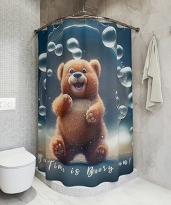 Bear Shower Curtain for Kid's Bathroom with Rustic Lodge Cabin Theme 